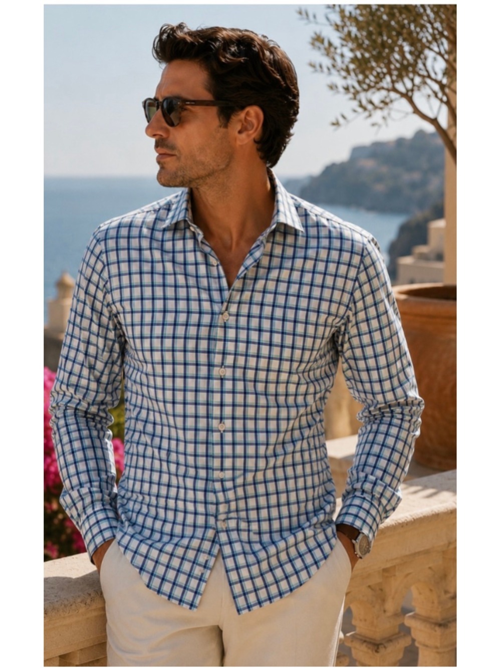 Men's UNTUCKit Slim Fit Button Down Shirt Size L White Blue Plaid New